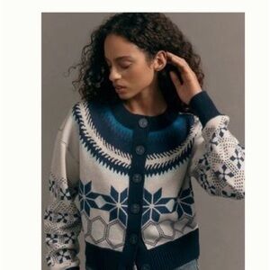 Maeve Sutton Cardigan Blue and Cream size Small NWT Anthro